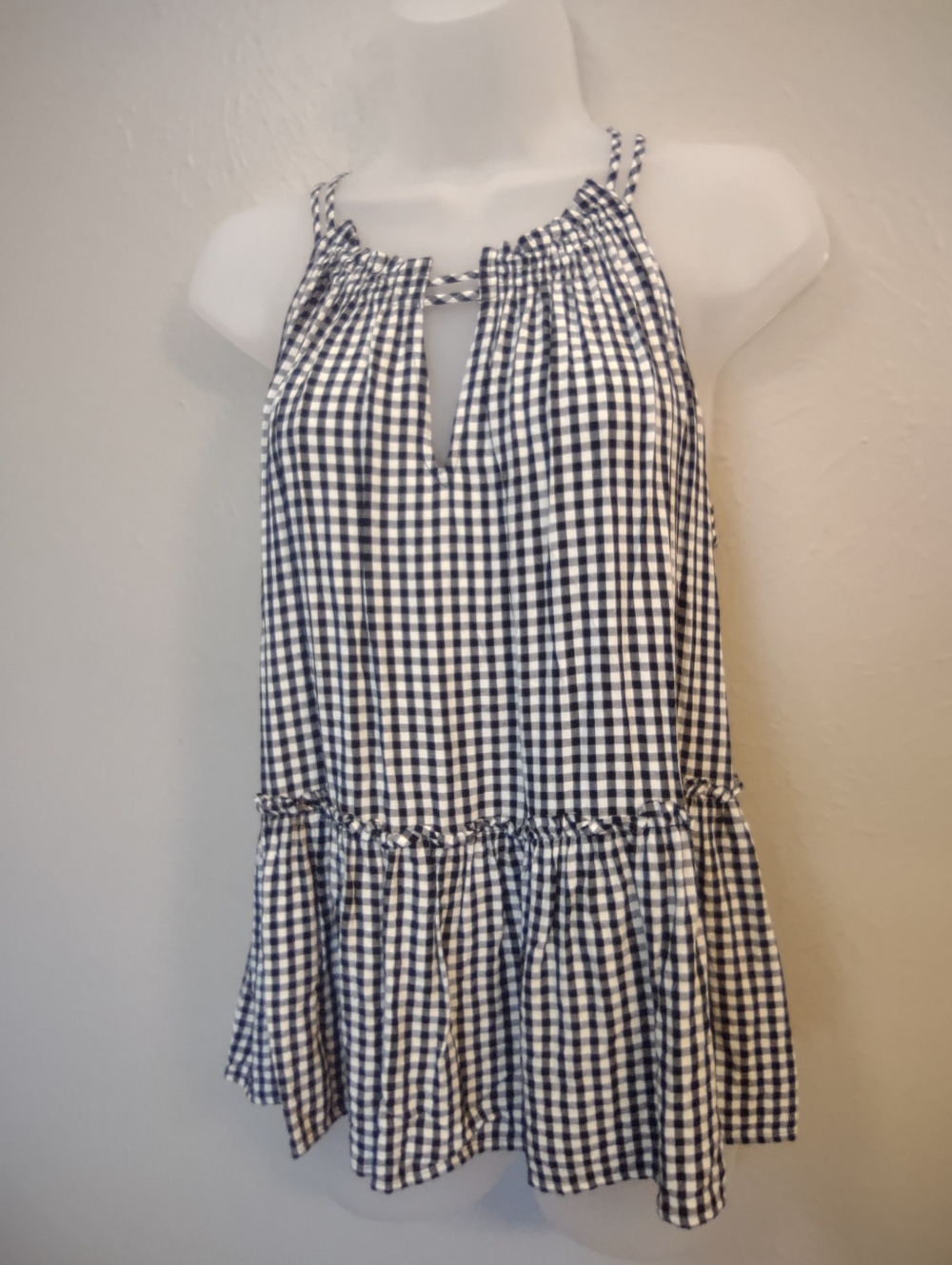 LOFT Black White Gingham Halter Top Peplum Blouse with Keyhole Back - Size M - Picture 4 of 10